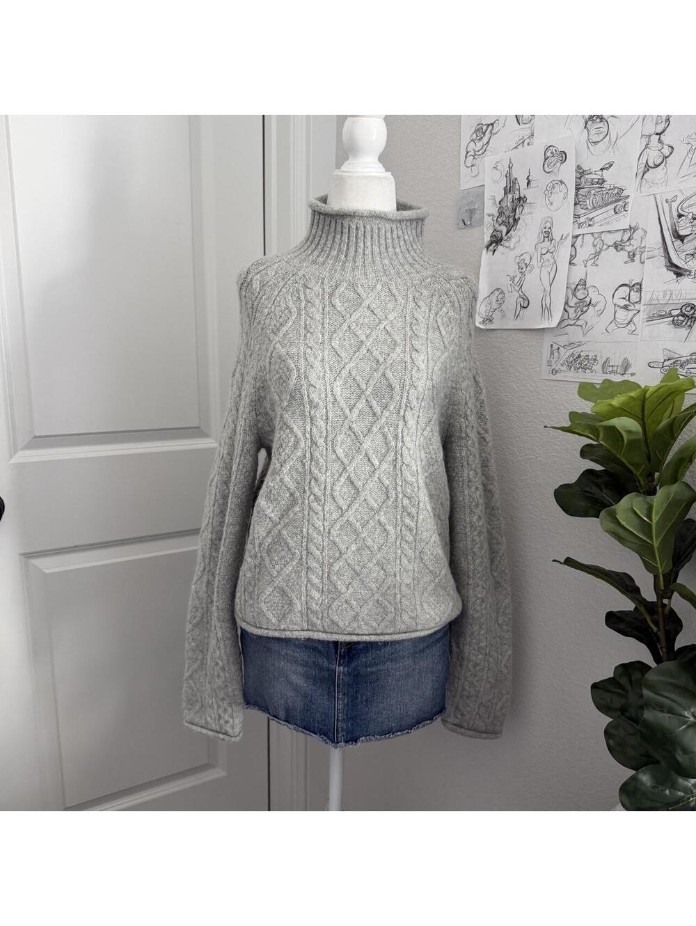 J.Crew gray cable knit turtleneck sweater